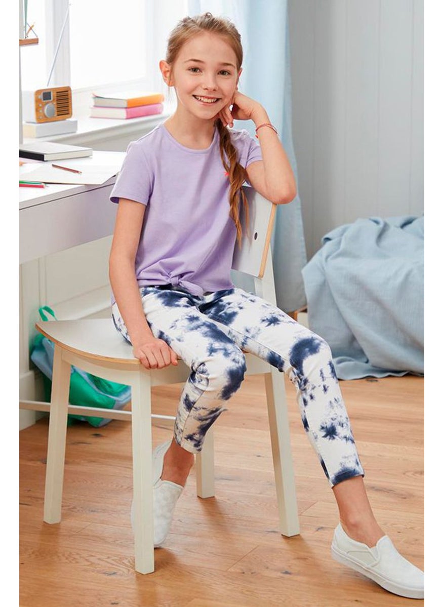 Kids Girl Regular Fit Graphic Print Stretchable Jeans, White Combo