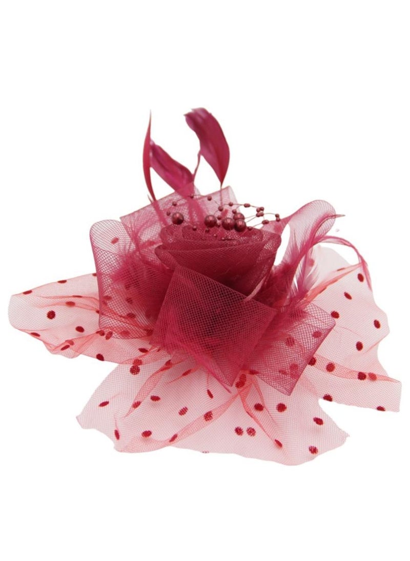 Ddaniela Monalisa Fascinator Hats for Women Tea Party Headband,  Hat Flower Mesh Ribbons Feathers on a Headband and a Clip Tea Party Headwear for Girls and Women Dark Red