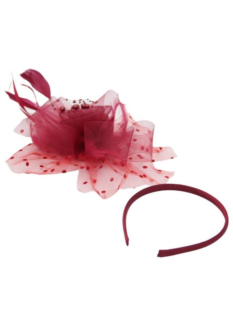 Ddaniela Monalisa Fascinator Hats for Women Tea Party Headband,  Hat Flower Mesh Ribbons Feathers on a Headband and a Clip Tea Party Headwear for Girls and Women Dark Red