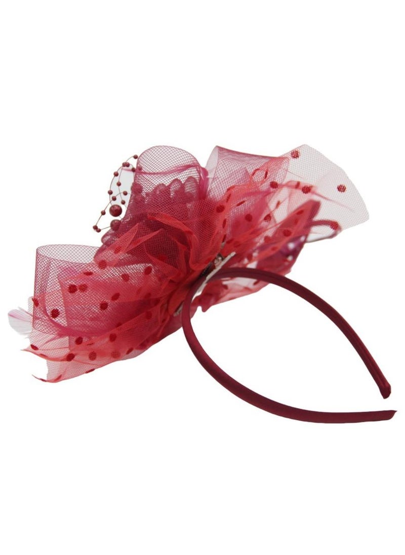 Ddaniela Monalisa Fascinator Hats for Women Tea Party Headband,  Hat Flower Mesh Ribbons Feathers on a Headband and a Clip Tea Party Headwear for Girls and Women Dark Red