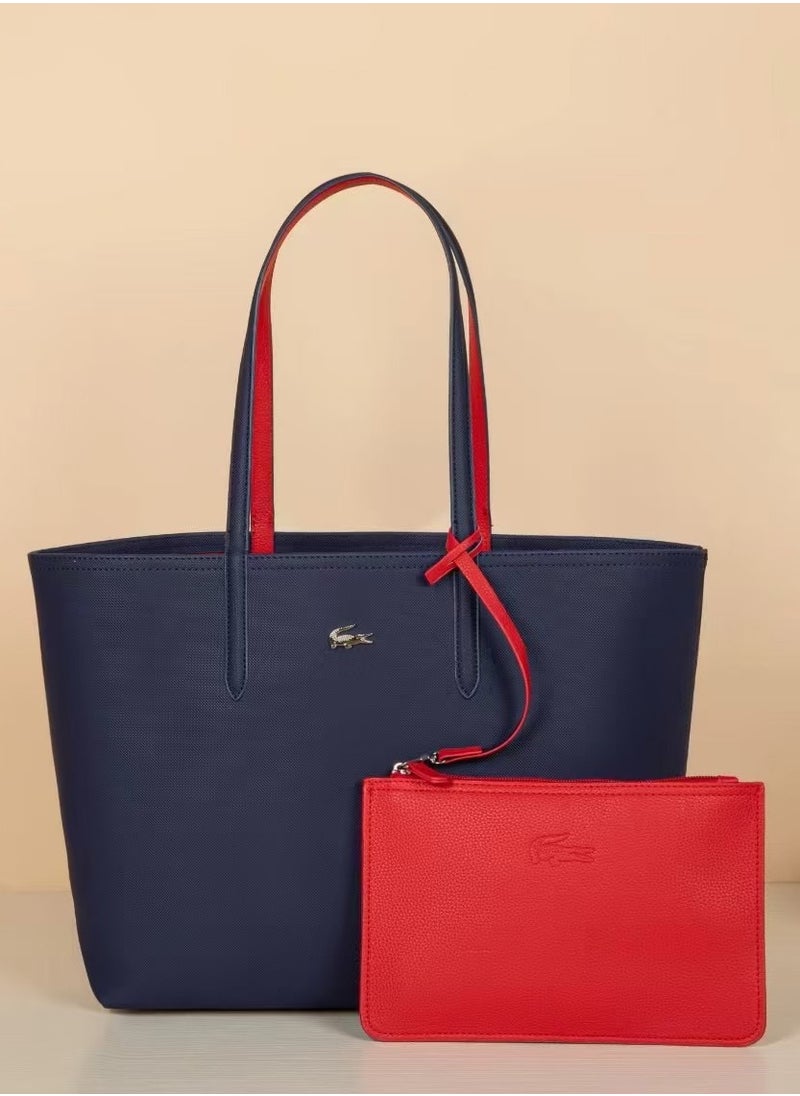 Lacoste Women's Double sided Two tone Large Capacity Handbag, Fashionable Multi functional, Deep Blue/Red