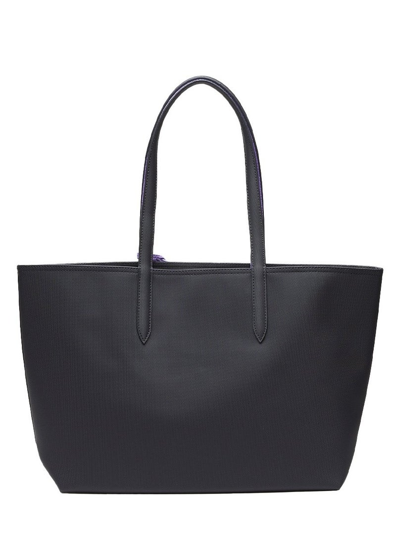 LACOSTE Women's Anna Double sided Two tone Large Capacity Handbag, Fashionable and Versatile, Black/Purple