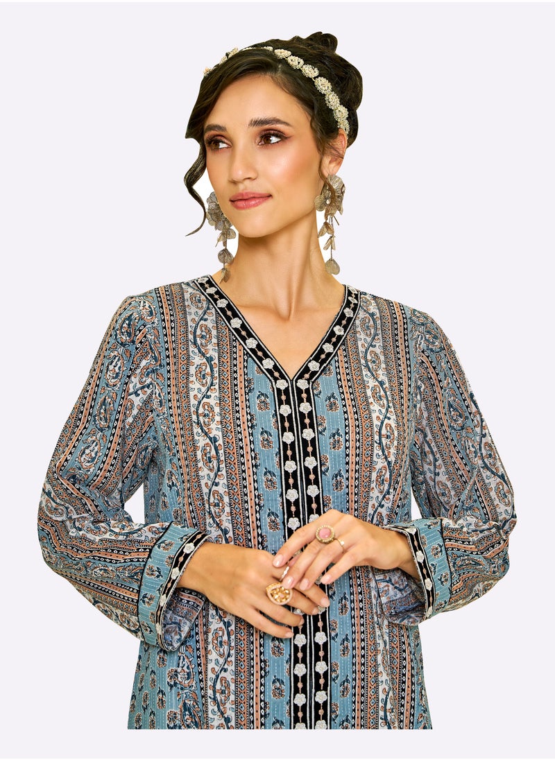 Sara Arabia Flora Stripe Jalabiya