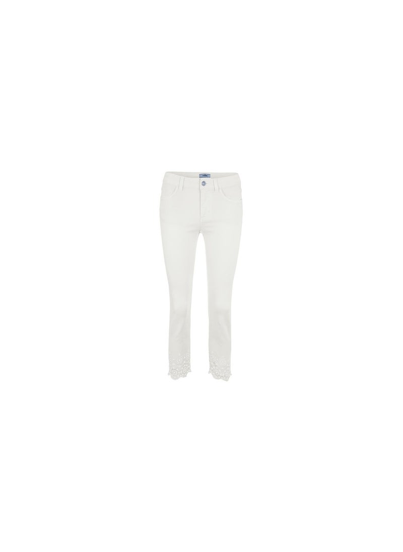 Women Regular Fit Plain Capri Jeans, White