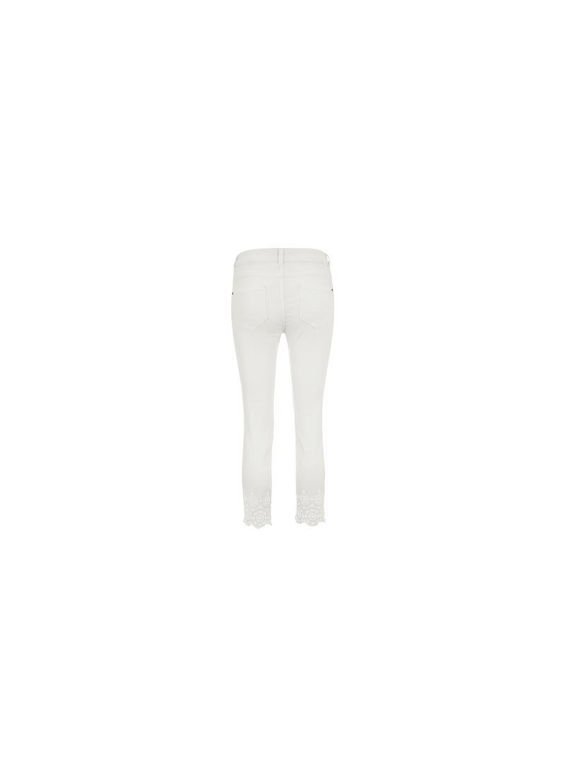 Women Regular Fit Plain Capri Jeans, White