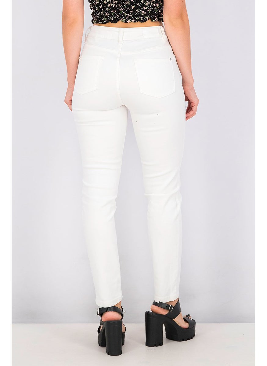 Women Skinny Fit Plain Non Stretchable Jeans, White