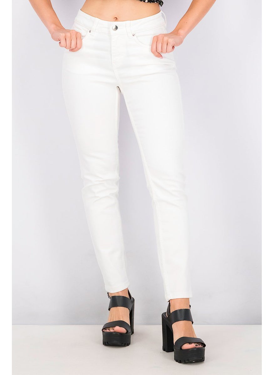 Women Skinny Fit Plain Non Stretchable Jeans, White