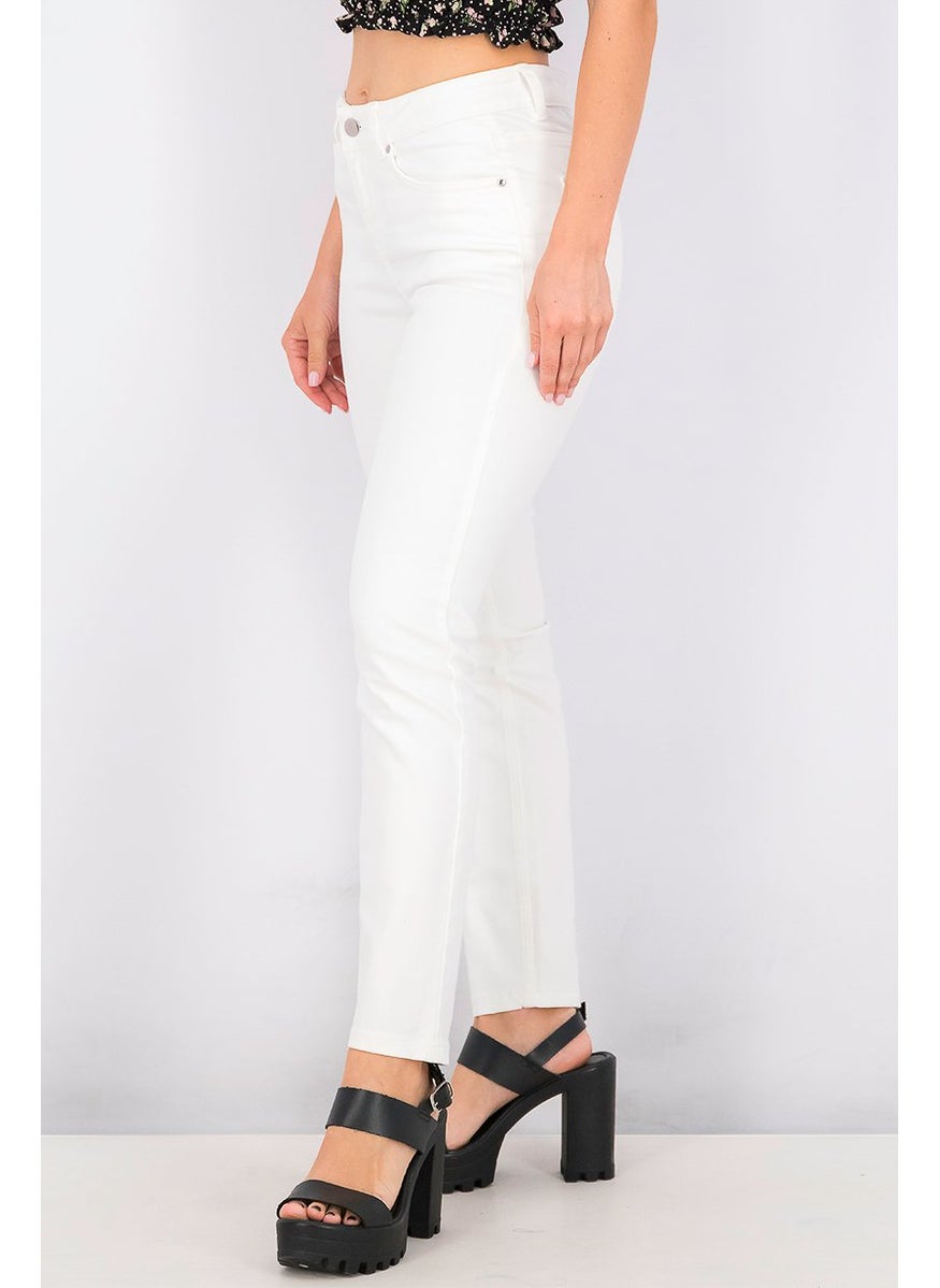 Women Skinny Fit Plain Non Stretchable Jeans, White