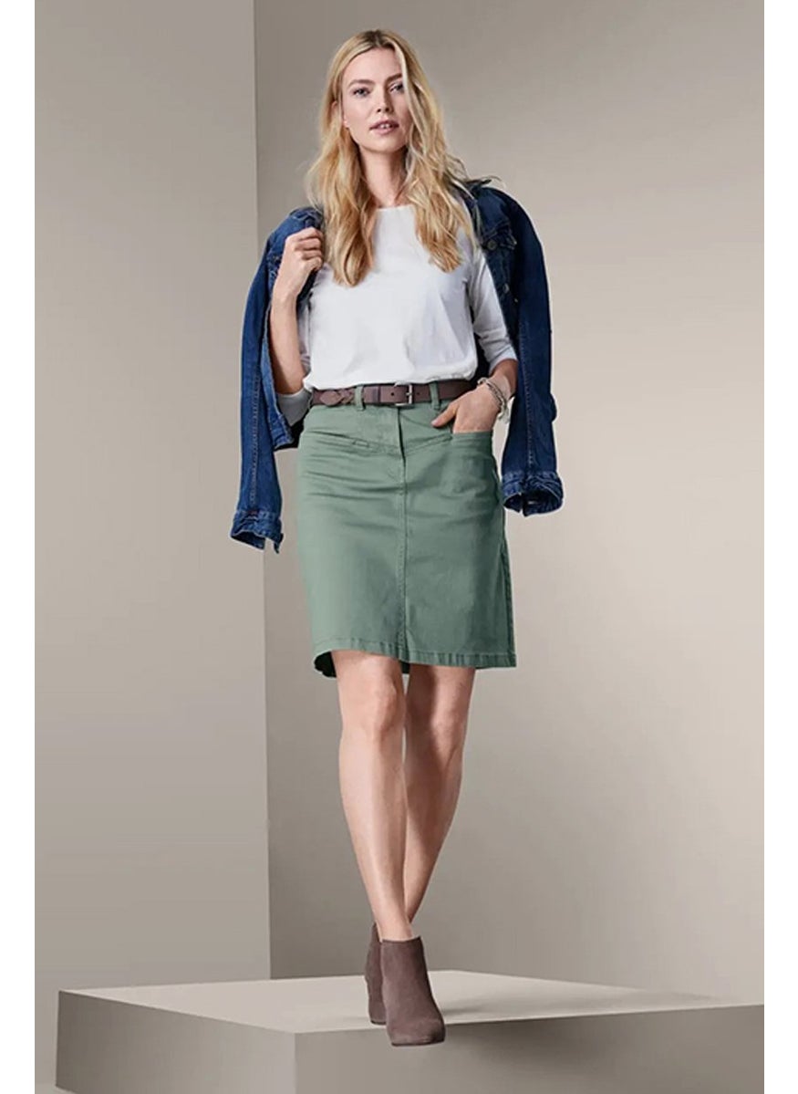 Women Plain Denim Skirt, Sage