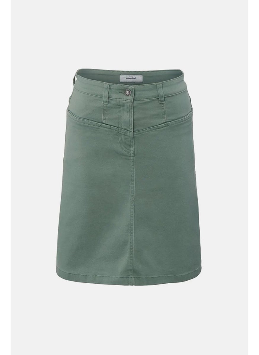 Women Plain Denim Skirt, Sage