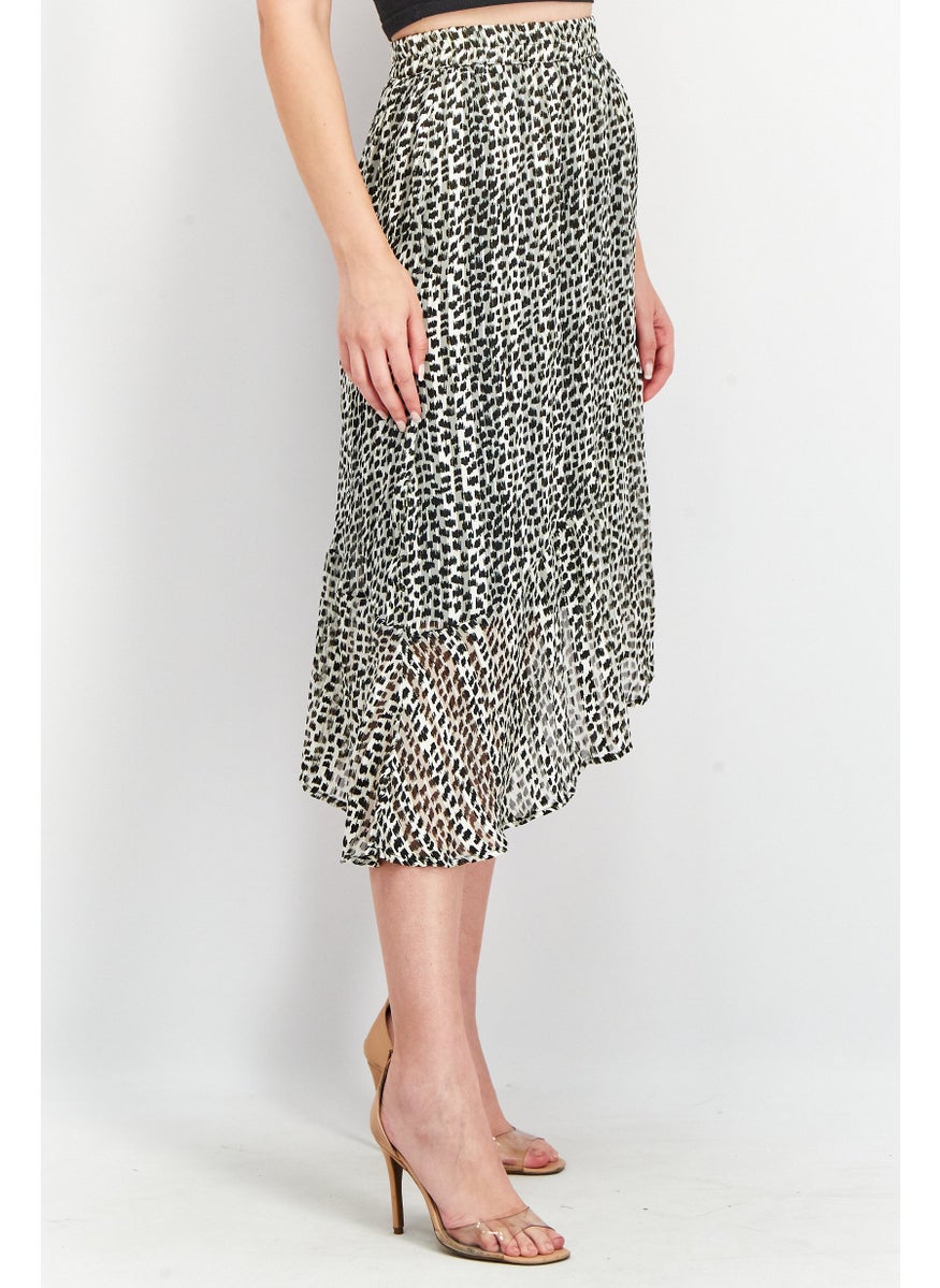 Women Allover Print Midi Skirt, Black Combo