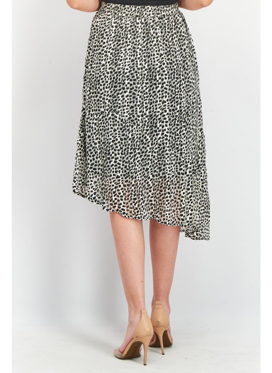 Women Allover Print Midi Skirt, Black Combo