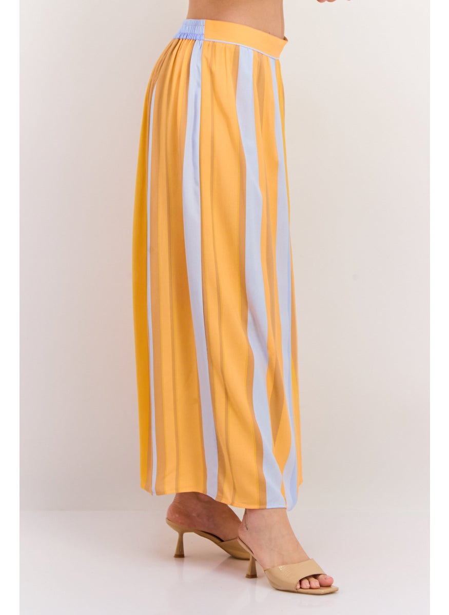 Women Striped Maxi Skirt, Orange Combo