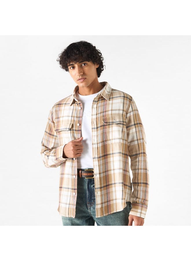 Lee Cooper Regular Fit Checked Shirt with Collar and Long Sleeves