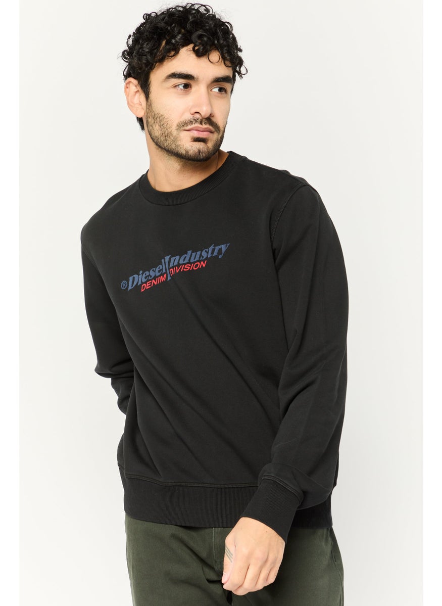 Men Crew Neck Long Sleeve Brand Logo Sweatshirt, Black