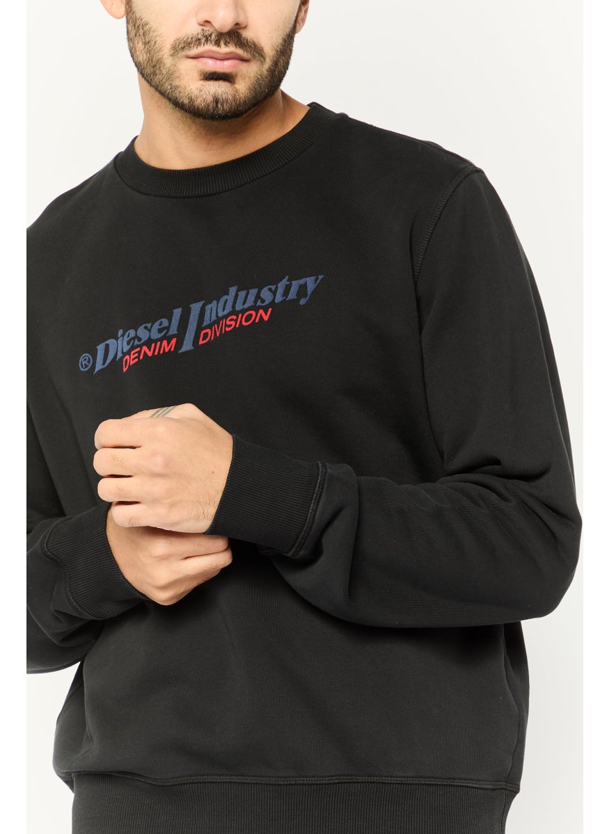 Men Crew Neck Long Sleeve Brand Logo Sweatshirt, Black