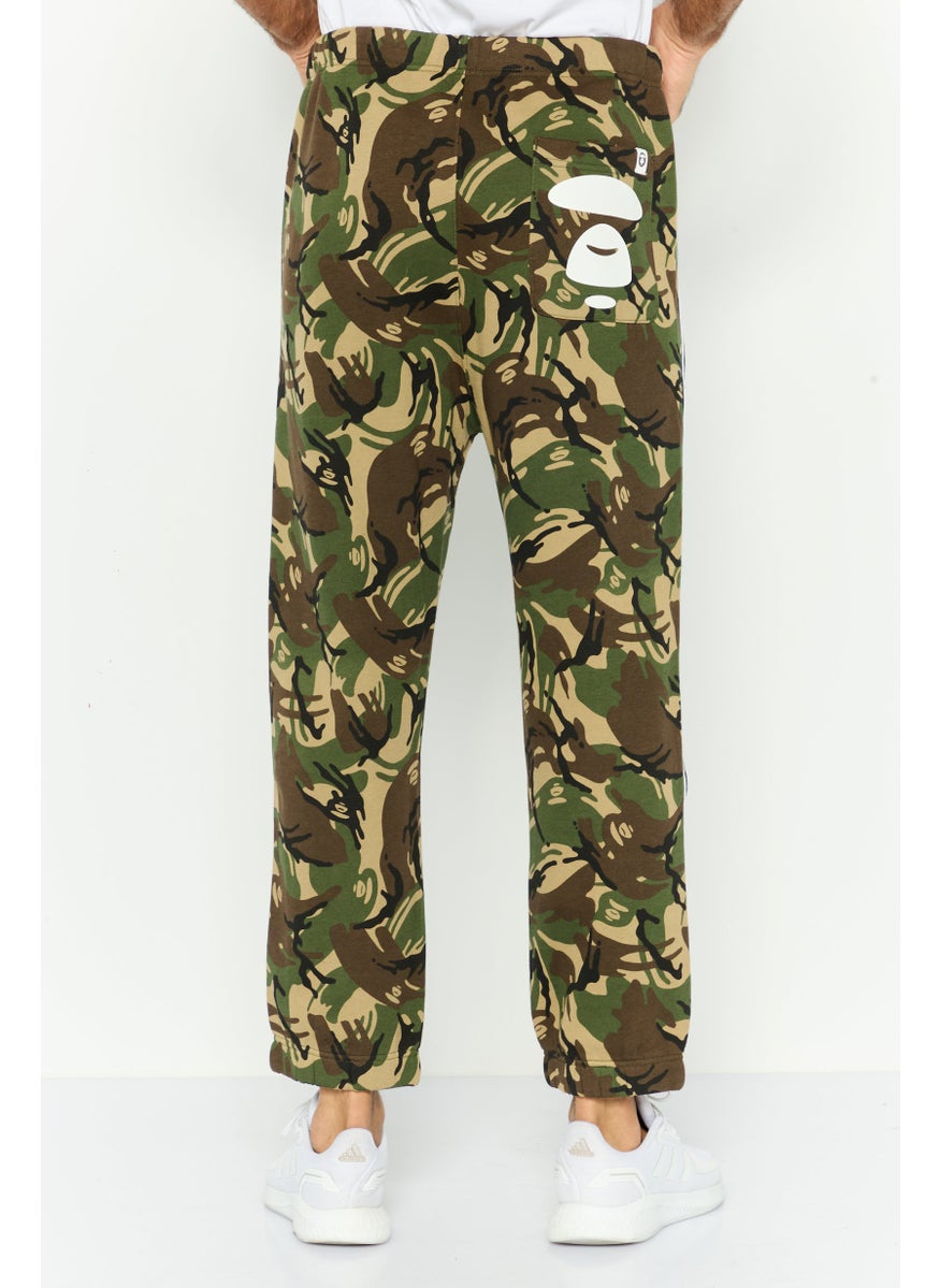 Men Regular Fit Drawstring Camouflage Sweatpants, Green Combo