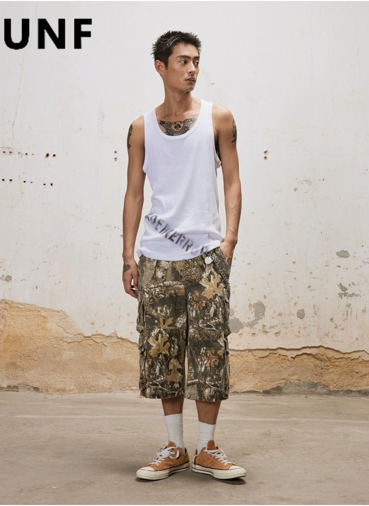 New UNF Retro Leaf Camouflage Cropped Pants