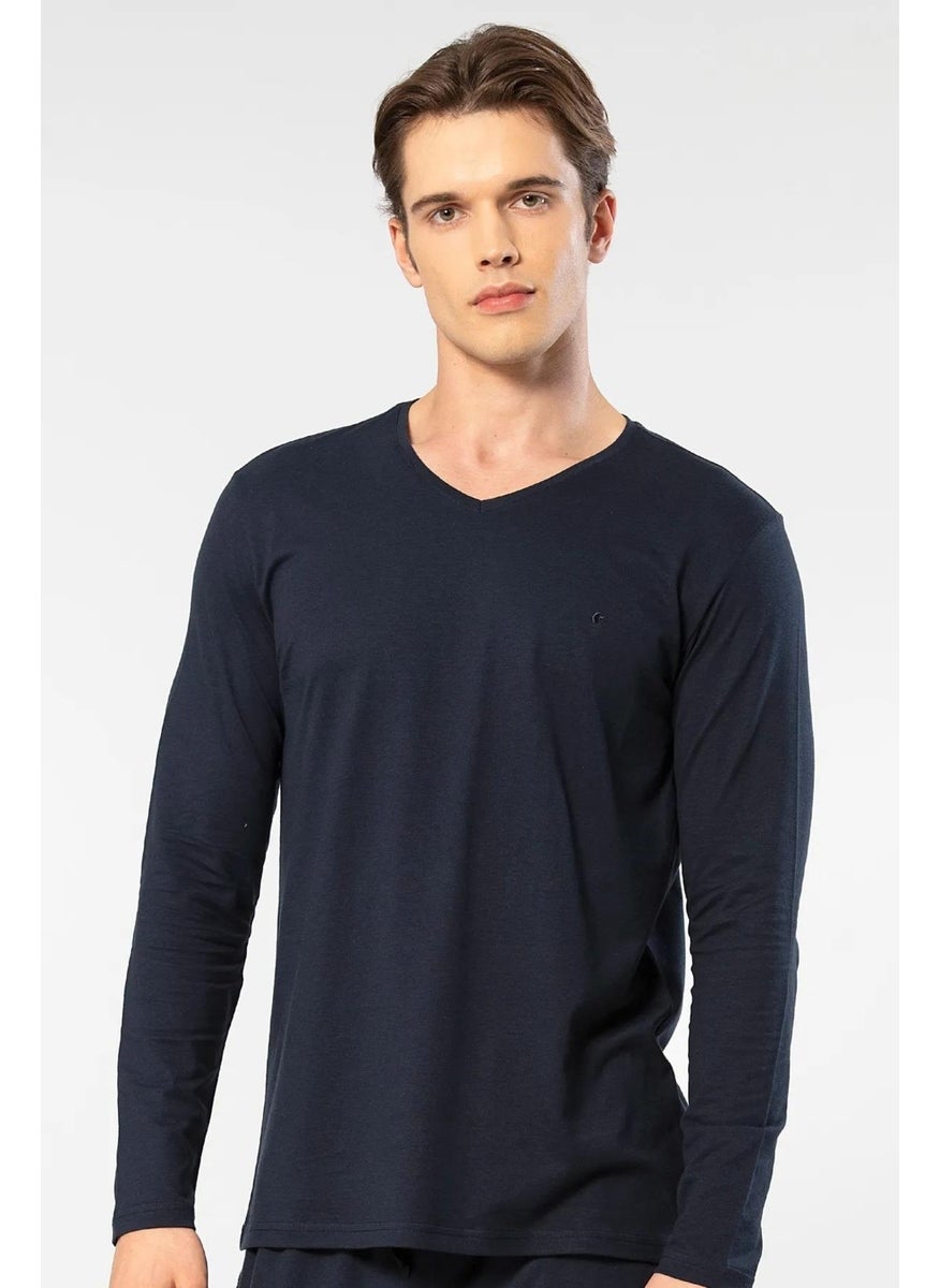 Men's 50% Modal, 50% Cotton V-Neck Long Sleeve T-Shirt