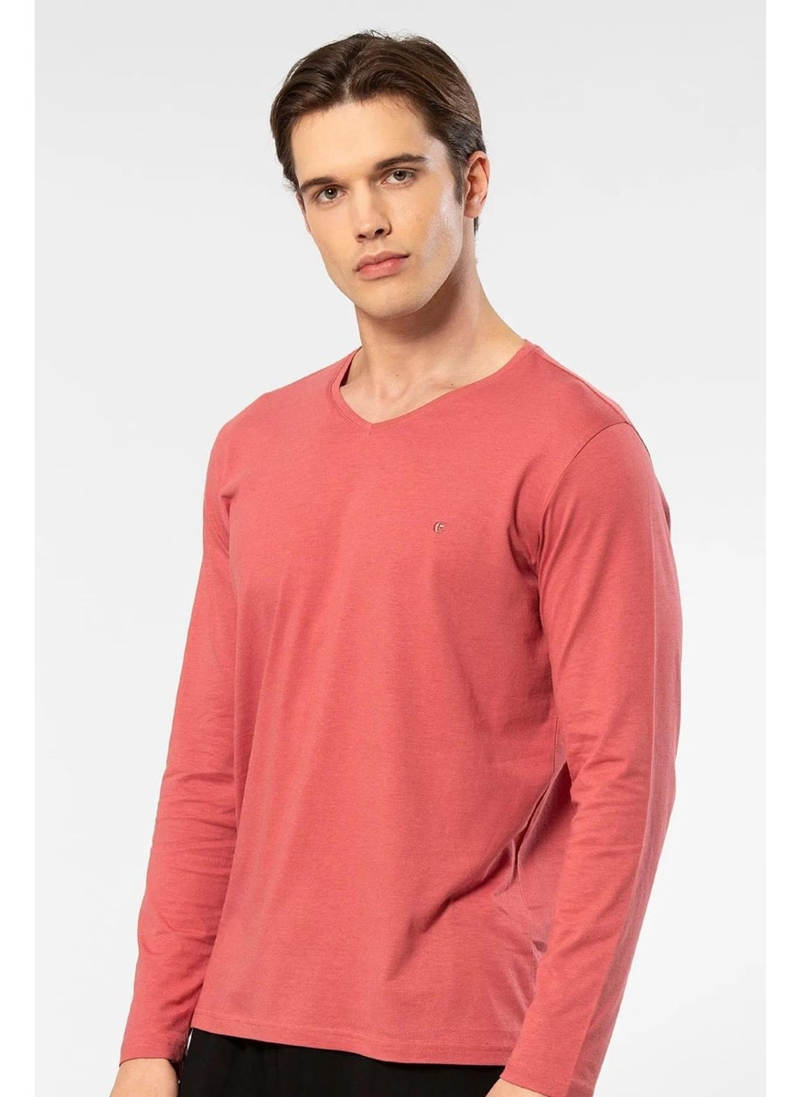 Men's 50% Modal, 50% Cotton V-Neck Long Sleeve T-Shirt