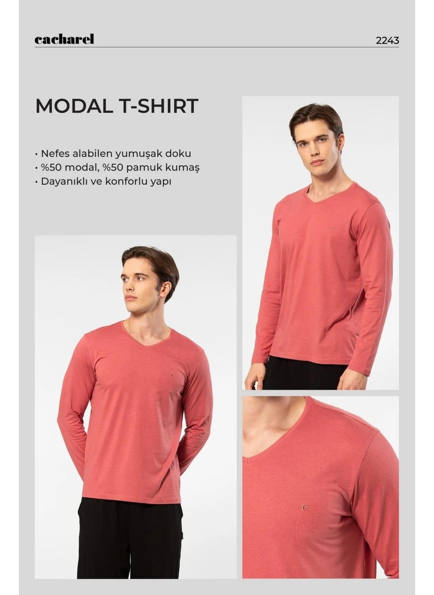 Men's 50% Modal, 50% Cotton V-Neck Long Sleeve T-Shirt