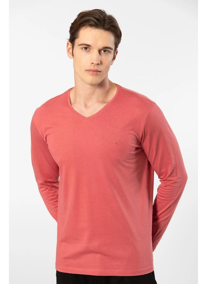 Men's 50% Modal, 50% Cotton V-Neck Long Sleeve T-Shirt