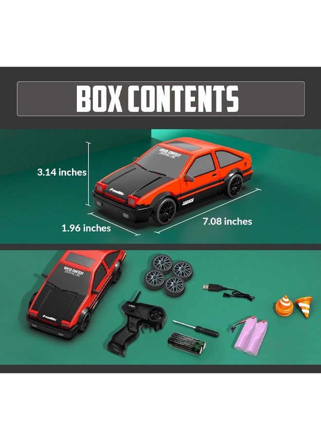1:24 Scale RC Drift Car, 10MPH 4WD Remote Control Car with LED Light, Racing and Drifting Wheels, 2 Rechargeable Batteries, Toy for Boys, Girls, Kids - Red