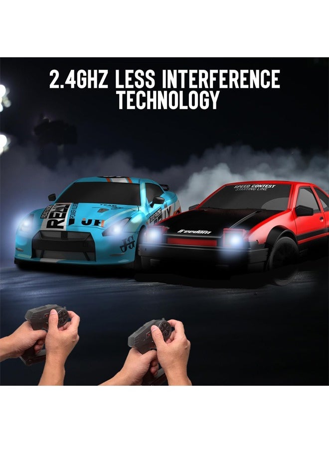 1:24 Scale RC Drift Car, 10MPH 4WD Remote Control Car with LED Light, Racing and Drifting Wheels, 2 Rechargeable Batteries, Toy for Boys, Girls, Kids - Red