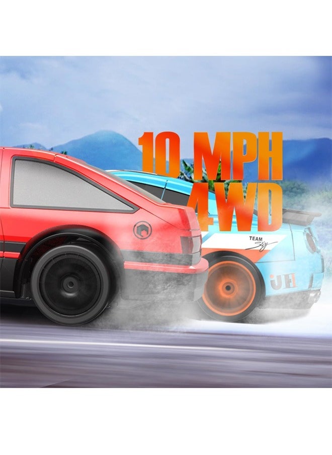 1:24 Scale RC Drift Car, 10MPH 4WD Remote Control Car with LED Light, Racing and Drifting Wheels, 2 Rechargeable Batteries, Toy for Boys, Girls, Kids - Red