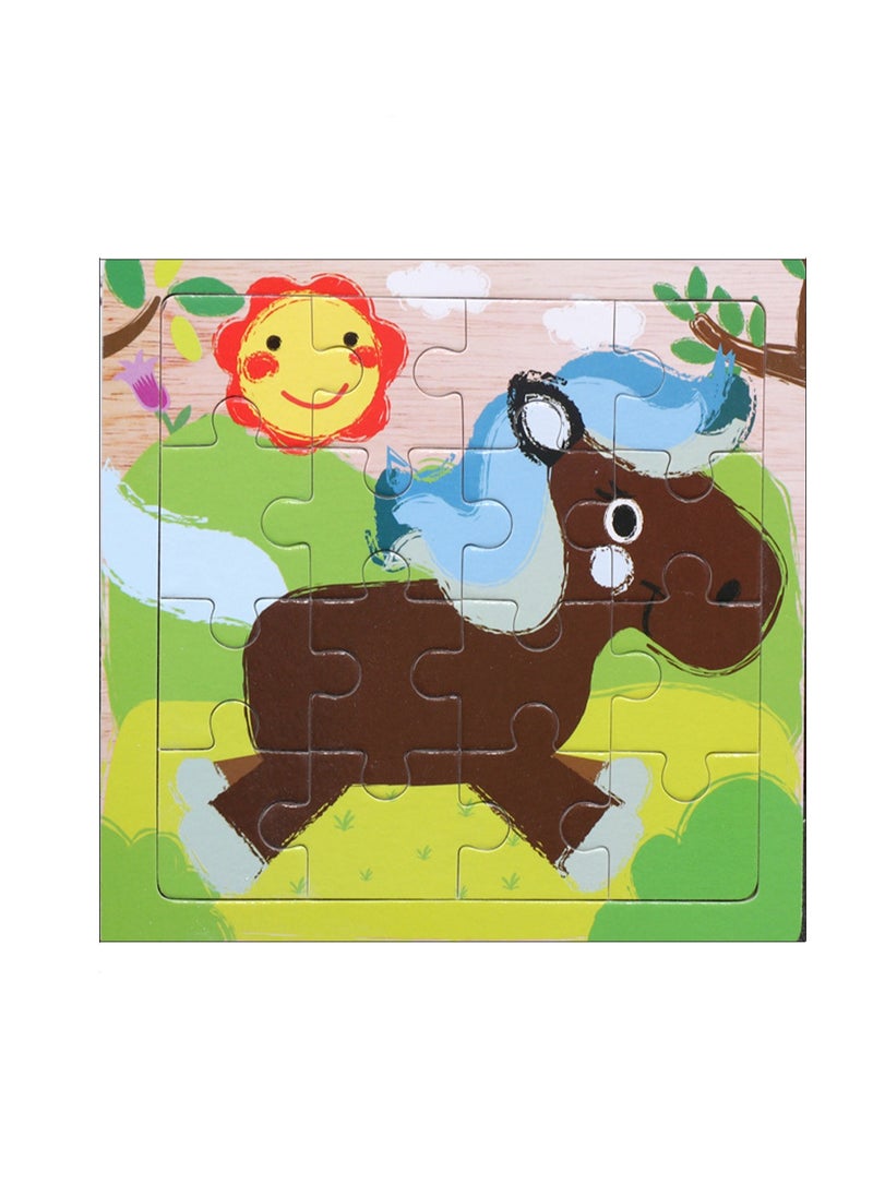 Children's Educational Wooden Cartoon Horse Jigsaw Puzzles Suitable Gift Bag Pack