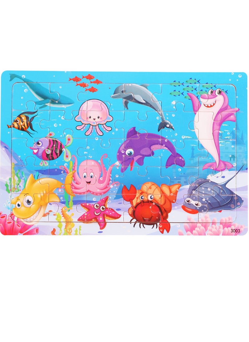 Children's Educational Wooden Cartoon Underwater World Series Jigsaw Puzzles Suitable Gift Bag Pack