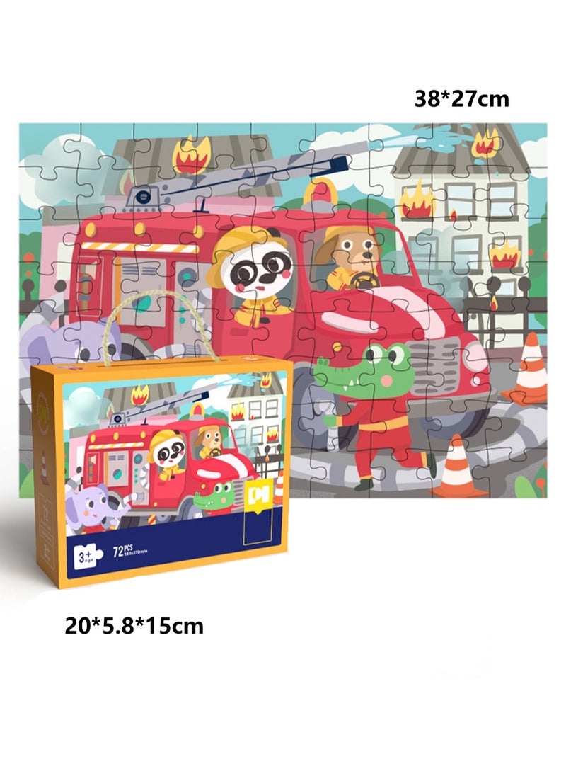 Cute Cartoon Children'S Jigsaw Puzzle Educational Toys, Children'S Gifts Birthday Sharing Souvenirs Gift Box Jigsaw Puzzle Educational Toys Kindergarten Gifts, Suitable For Children Over Three Years Old To Play (72 Pieces Of City Rescue)