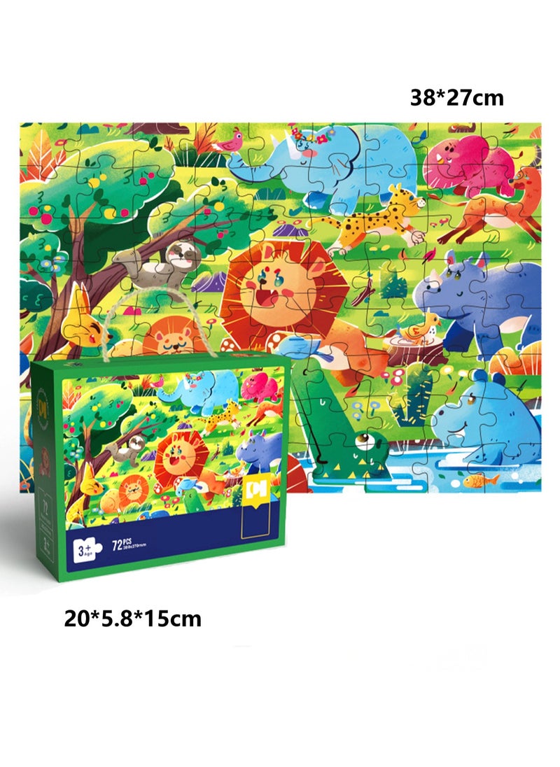 Cute Cartoon Children'S Jigsaw Puzzle Educational Toys, Children'S Gifts Birthday Sharing Souvenirs Gift Box Jigsaw Puzzle Educational Toys Kindergarten Gifts, Suitable For Children Over Three Years Old To Play (72 Pieces Of Animal Gathering)