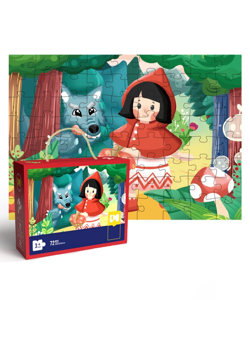 Cute Cartoon Children'S Jigsaw Puzzle Educational Toys, Children'S Gifts Birthday Sharing Souvenirs Gift Box Jigsaw Puzzle Educational Toys Kindergarten Gifts, Suitable For Children Over Three Years Old To Play (72 Little Red Riding Hood pieces)