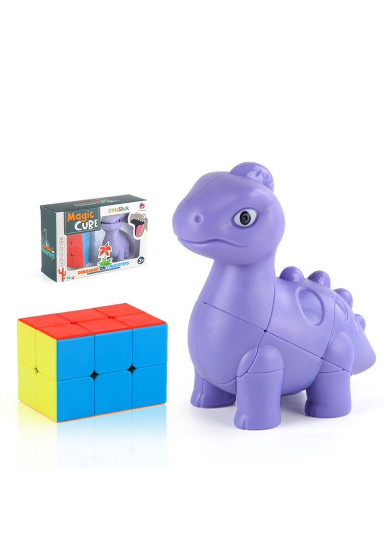 Children's Science And Education Educational Animal Second-Order Rubik's Cube Toy Dinosaur Rubik's Cube 2 in 1 Set Smooth Rotation (Brachiosaurus Purple + Second Order Rubik's Cube)