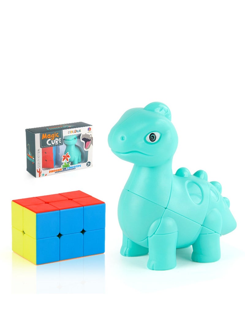 Children's Science And Education Educational Animal Second-Order Rubik's Cube Toy Dinosaur Rubik's Cube 2 in 1 Set Smooth Rotation (Brachiosaurus Green + Second-Order Rubik's Cube)