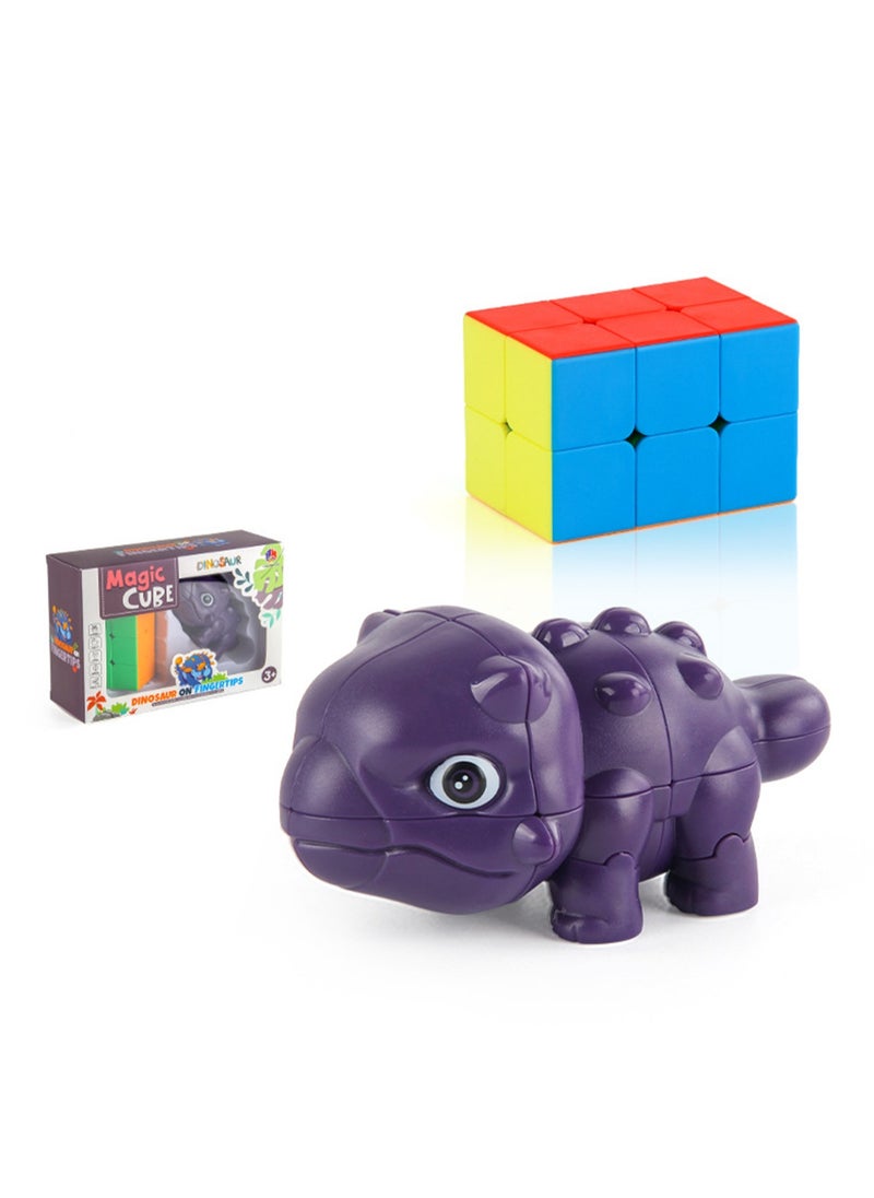 Children's Science And Education Educational Animal Second-Order Rubik's Cube Toy Dinosaur Rubik's Cube 2 in 1 Set Smooth Rotation (Purple Armor Dragon + Second Order Rubik's Cube)