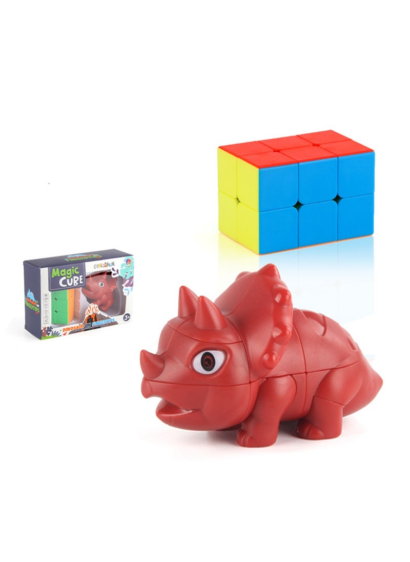 Children's Science And Education Educational Animal Second-Order Rubik's Cube Toy Dinosaur Rubik's Cube 2 in 1 Set Smooth Rotation (Red Triceratops + Second Order Rubik's Cube)