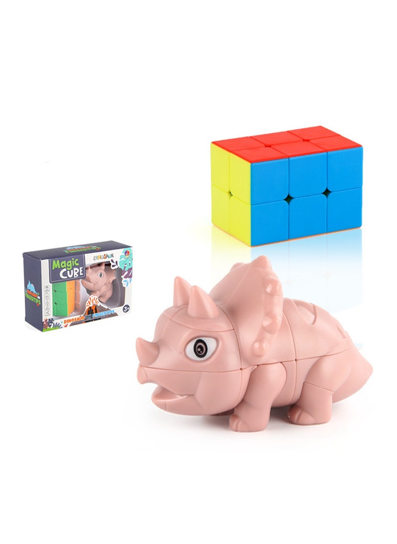 Children's Science And Education Educational Animal Second-Order Rubik's Cube Toy Dinosaur Rubik's Cube 2 in 1 Set Smooth Rotation (Triceratops flesh color + second order Rubik's Cube)