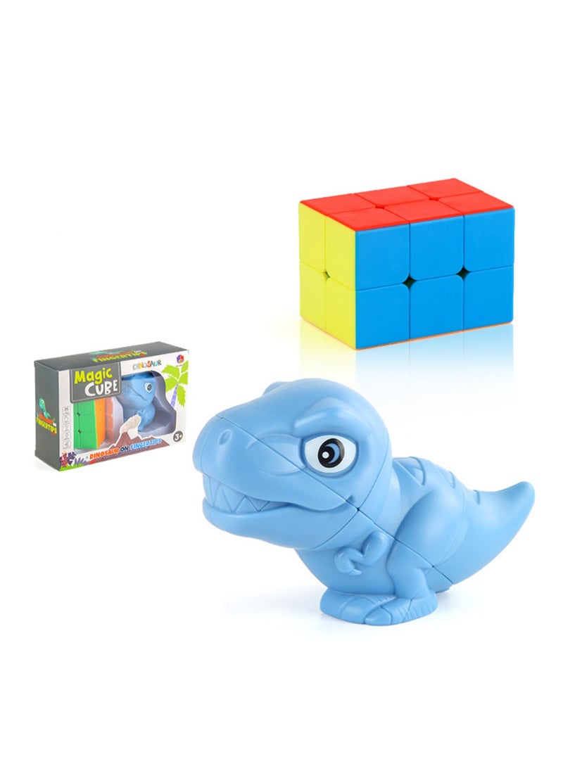 Children's Science And Education Educational Animal Second-Order Rubik's Cube Toy Dinosaur Rubik's Cube 2 in 1 Set Smooth Rotation (Blue Dinosaur + Second Order Rubik's Cube)