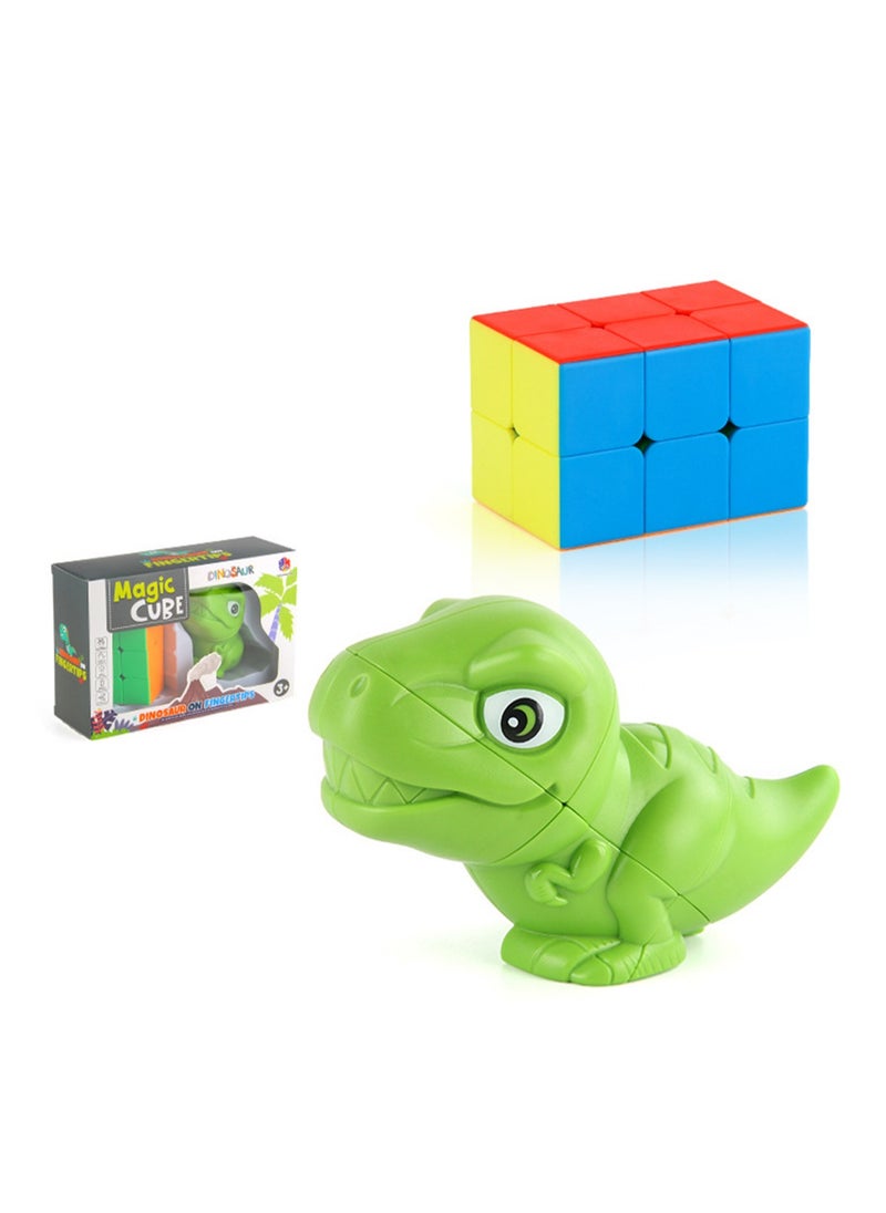 Children's Science And Education Educational Animal Second-Order Rubik's Cube Toy Dinosaur Rubik's Cube 2 in 1 Set Smooth Rotation (Green dinosaur + second-order Rubik's Cube)