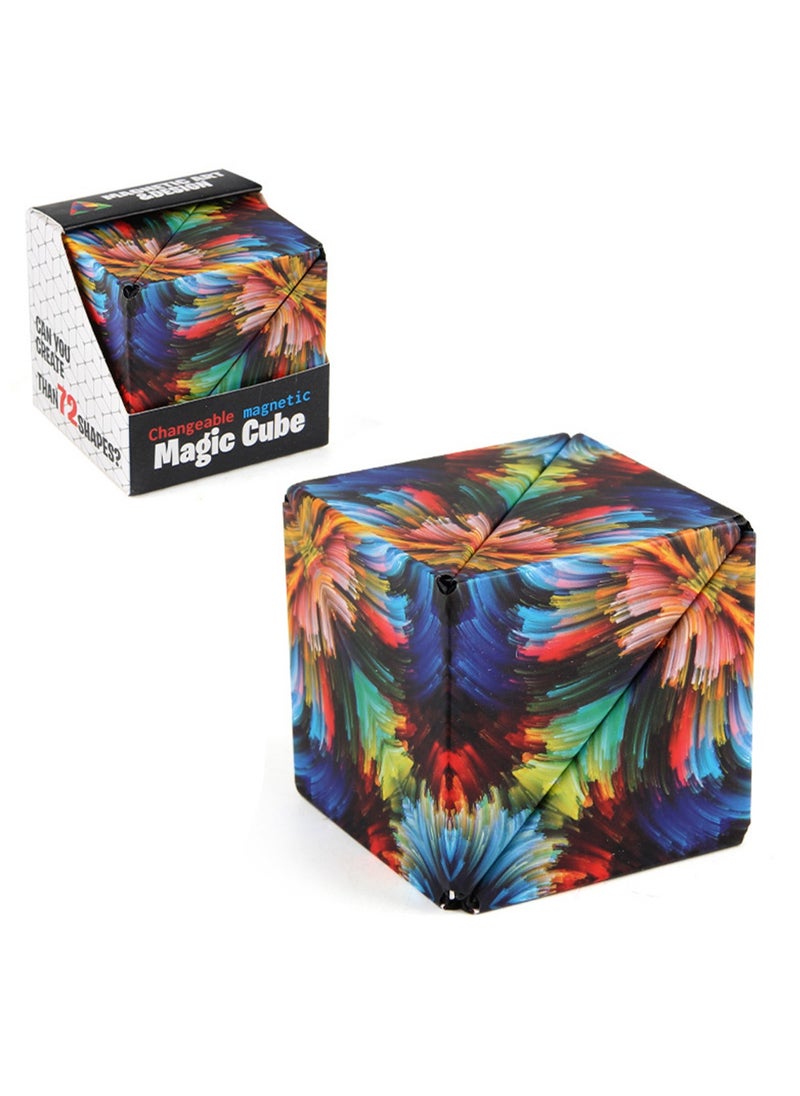 Geometric Three-Dimensional Magnetic Wooden Magic Cube Toy 3d Magnetic Building Blocks Decompression Infinite Flip (Pattern Cube)