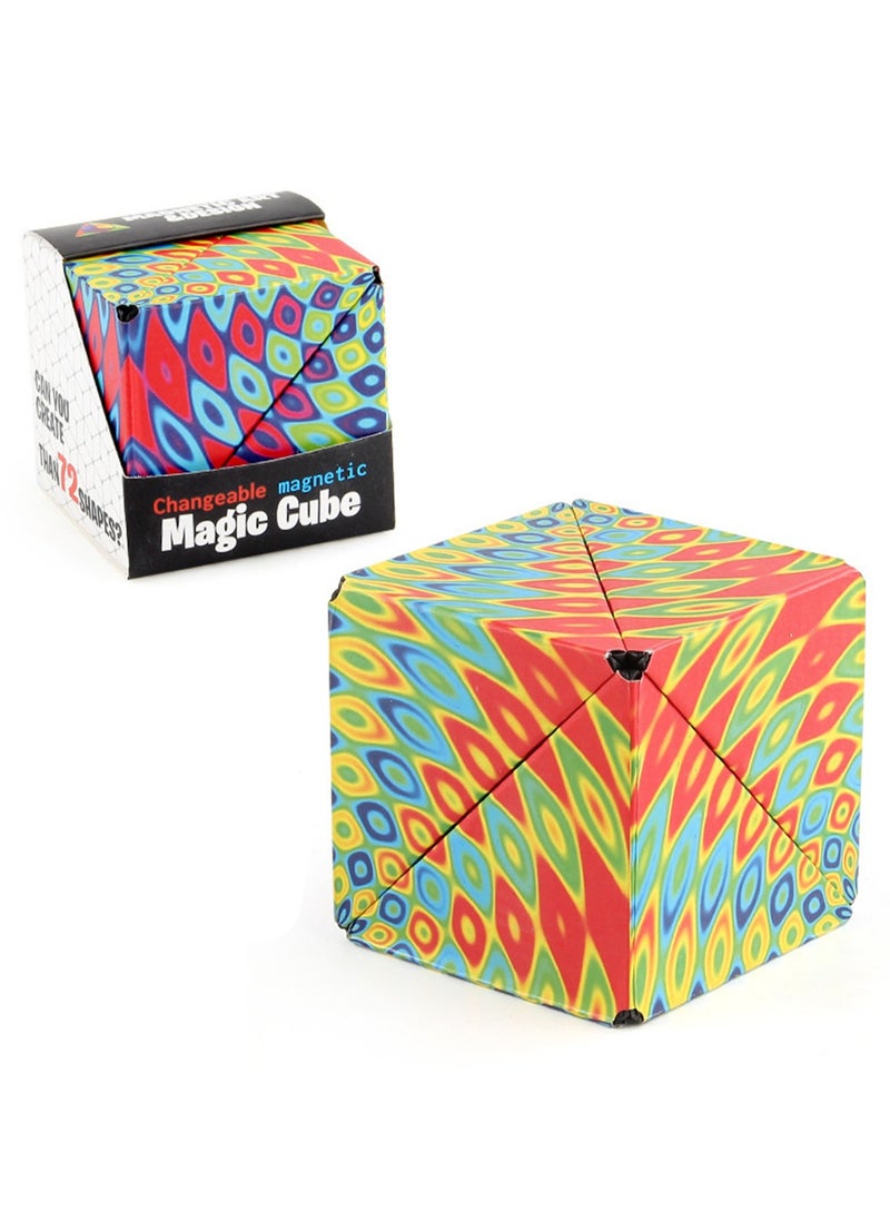 Geometric Three-Dimensional Magnetic Wooden Magic Cube Toy 3d Magnetic Building Blocks Decompression Infinite Flip (Kaleidoscope Cube)