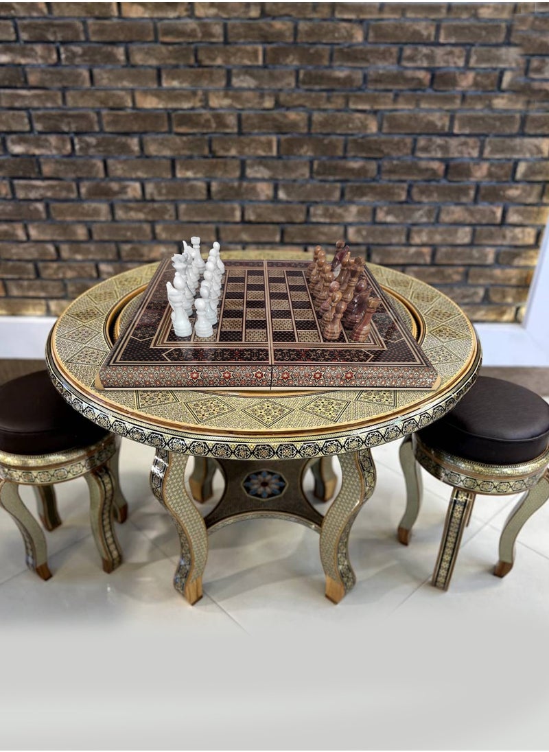 Handmade Khatam Chess and backgammon Set with Marble Stone Pieces – A Timeless Masterpiece Brown