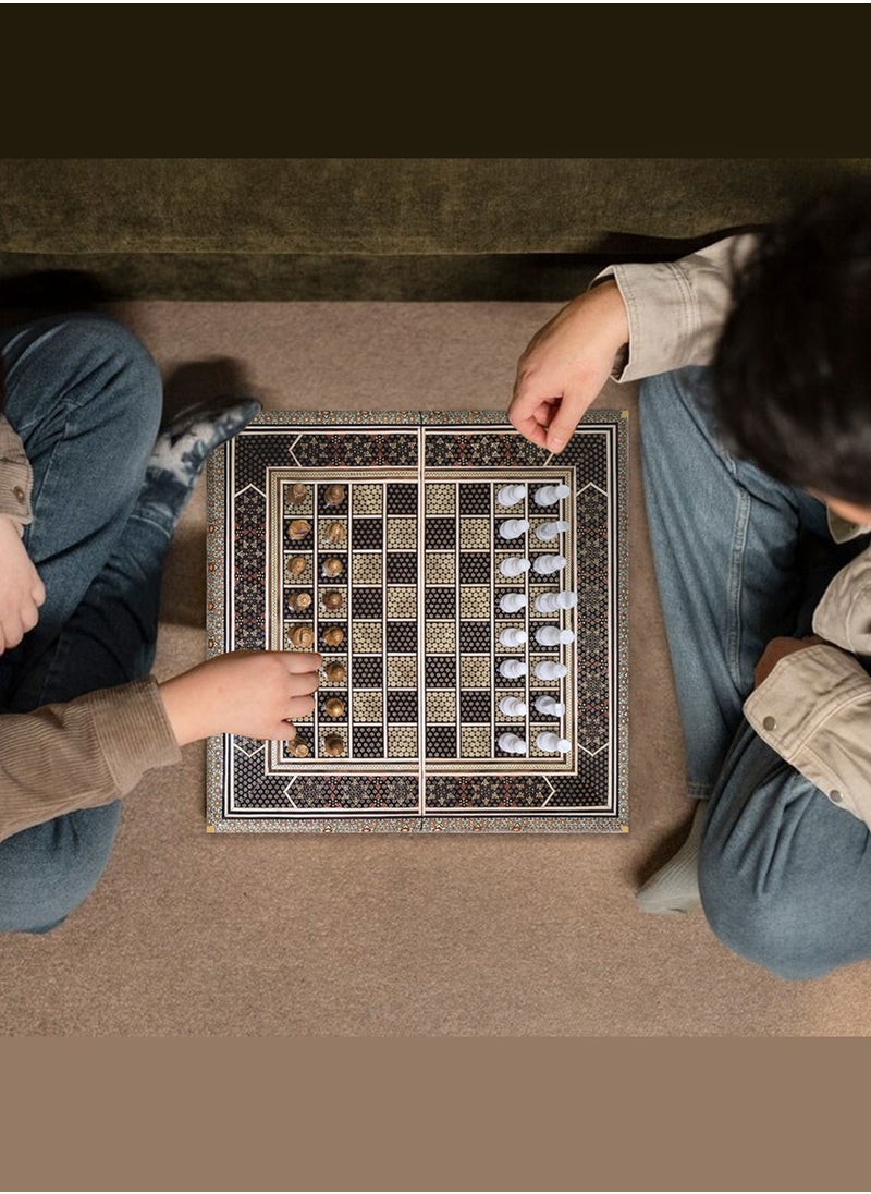 Handmade Khatam Chess and backgammon Set with Marble Stone Pieces – A Timeless Masterpiece Brown