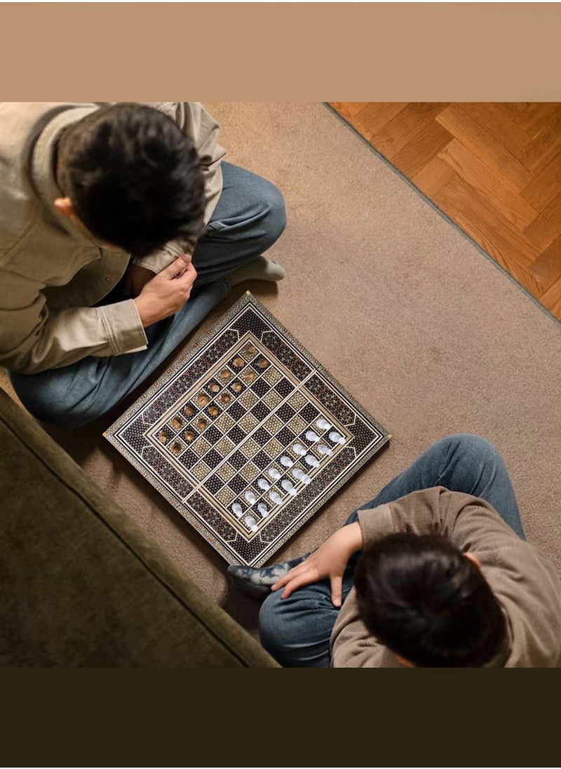 Handmade Khatam Chess and backgammon Set with Marble Stone Pieces – A Timeless Masterpiece Brown