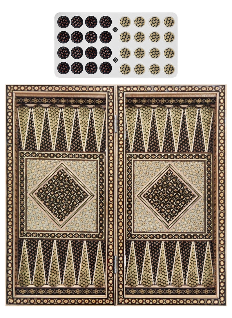 Handmade Khatam Chess and backgammon Set with Marble Stone Pieces – A Timeless Masterpiece Brown