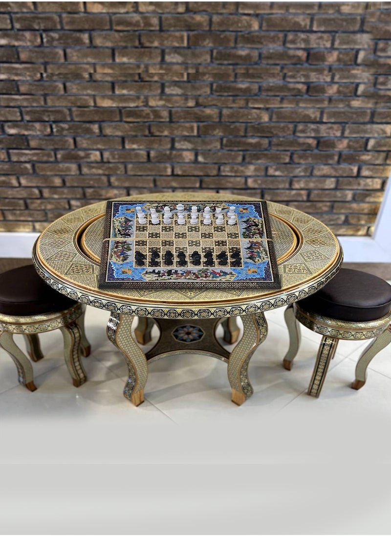 Handmade Khatam Chess and backgammon Set with Marble Stone Pieces – A Timeless Masterpiece Blue