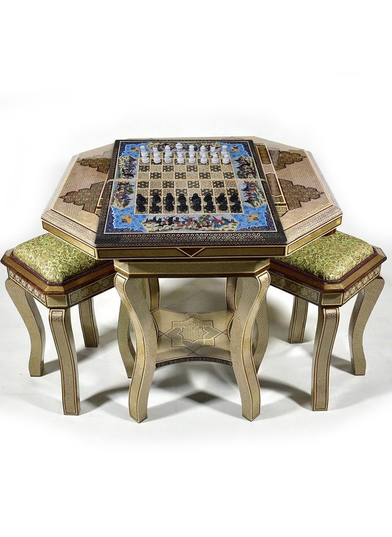 Handmade Khatam Chess and backgammon Set with Marble Stone Pieces – A Timeless Masterpiece Blue