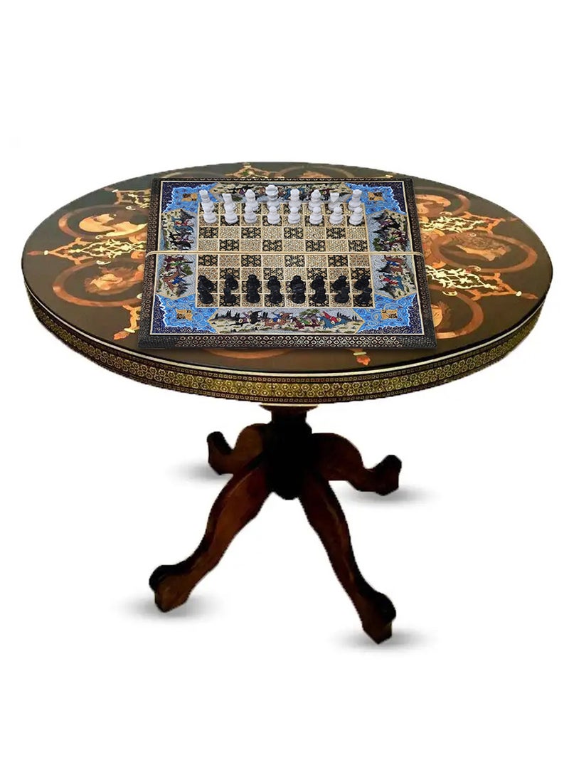 Handmade Khatam Chess and backgammon Set with Marble Stone Pieces – A Timeless Masterpiece Blue